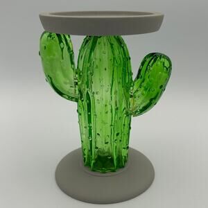 Bath & Body Works Cactus 3-Wick Candle Holder Desert Clear Glass Ceramic New